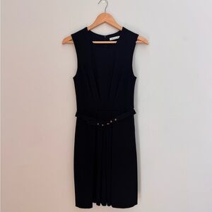 Trina Turk Black Sleeveless Belted Sheath Dress Gold Hardware Midi